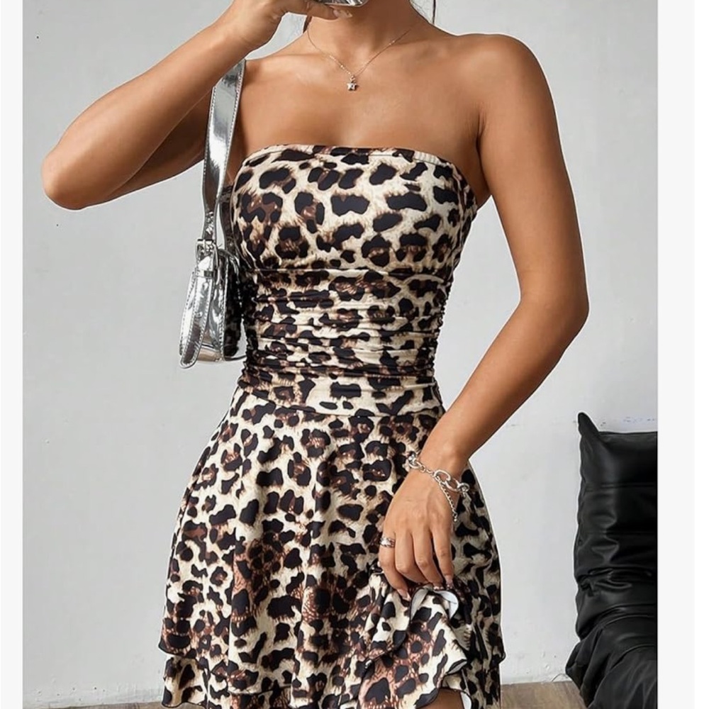 Strapless Leopard Print Dress - XS